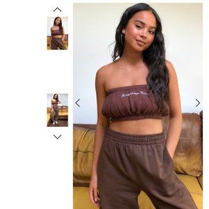 PRETTYLITTLETHING Chocolate Sweatshirt Bandeau Top - Size 4 US